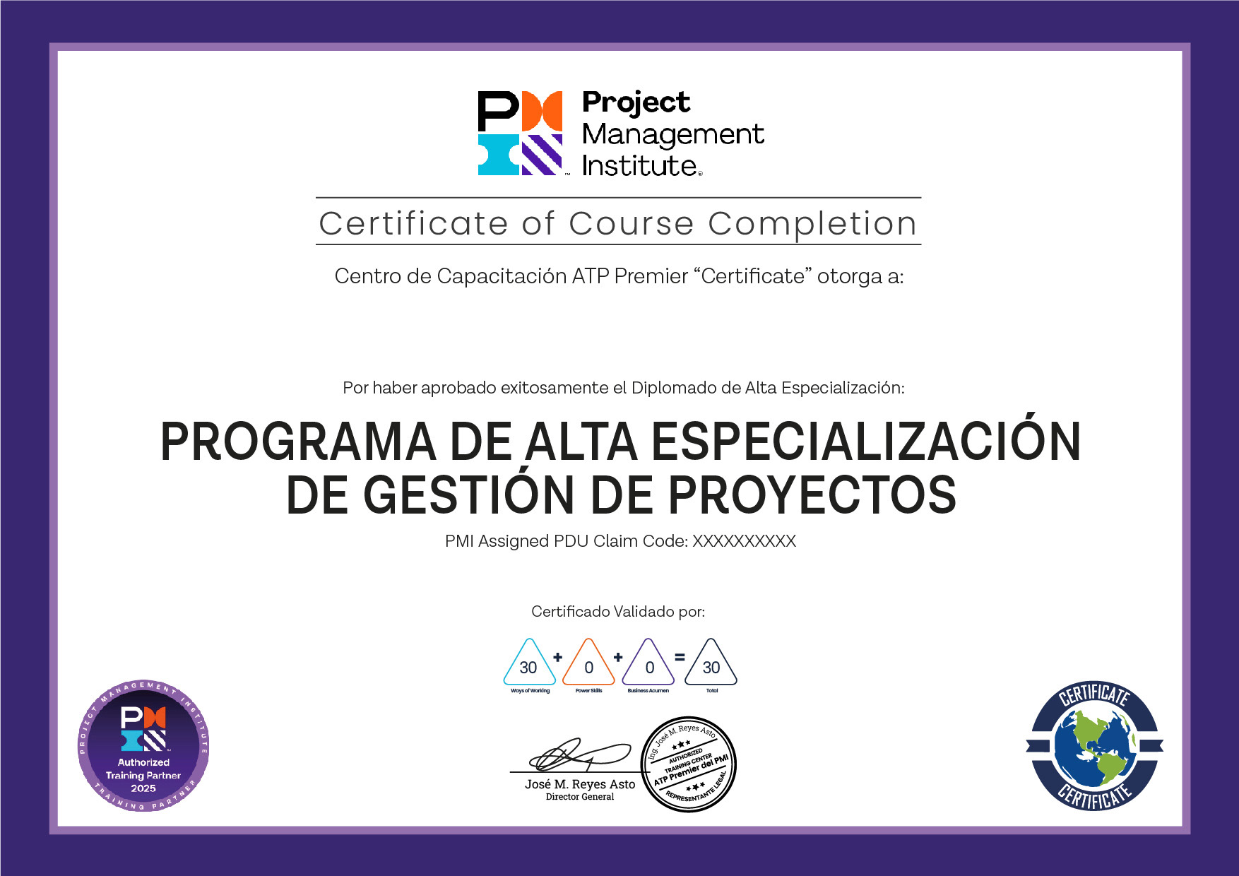 Certificate certificacion con Project Management Institute